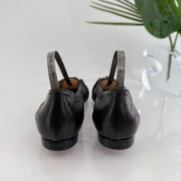 AGL Womens Monika Ballet Flat Size 34 4 Black Leather Shoe Cap Toe Italy - Picture 4 of 11